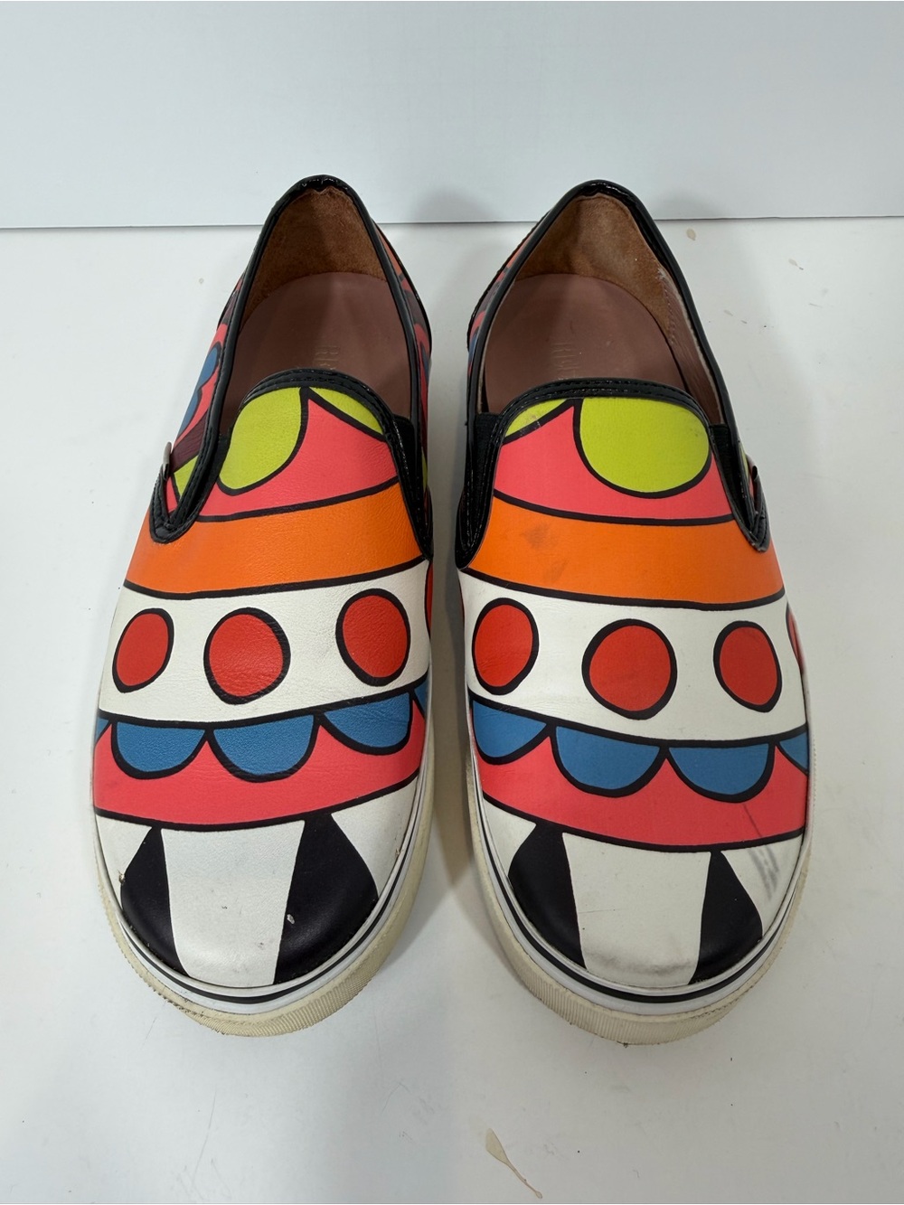 RED Valentino Size 36 Slip On Sneakers Multicolor Pop Art Graphic Leather Shoes